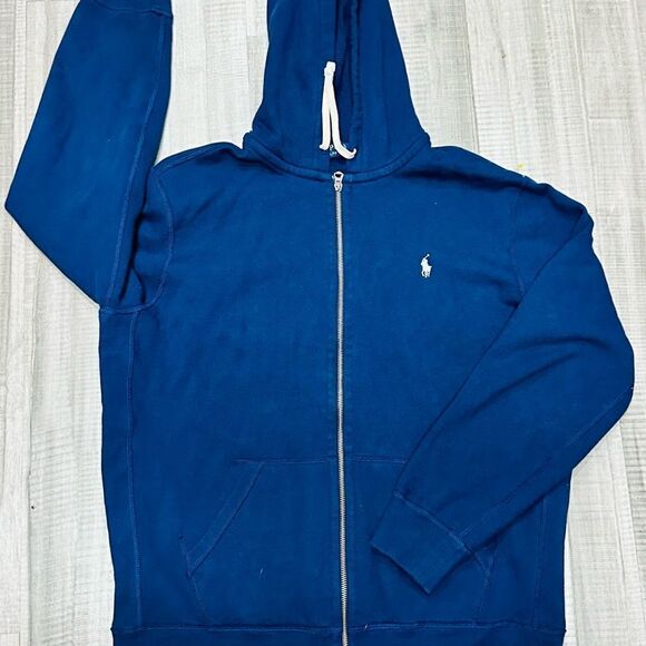 Polo Ralph Lauren Full Zip Weathered Fleece Hoodie Sweatshirt Blue XL - Picture 1 of 3